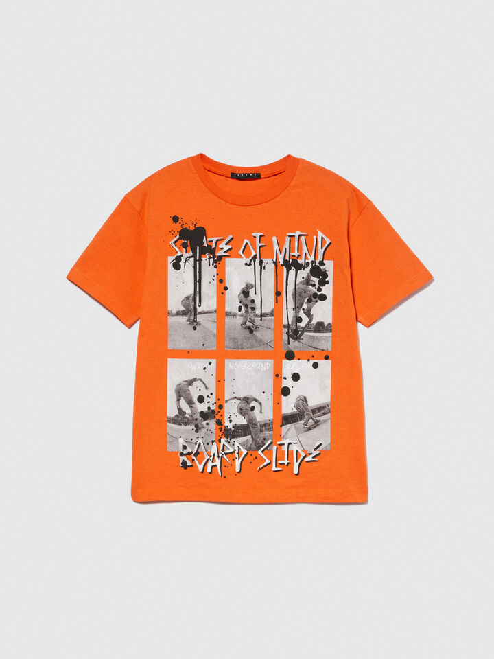 T-shirt with print - boys' short sleeve t-shirts - Orange | Sisley Young image number 1